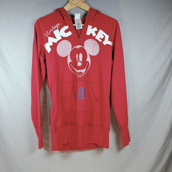 Disney Tops - Womens Red Disney Vintage Mickey Mouse‎ Hoodie  Large Slim Fit V-Neck Tunic